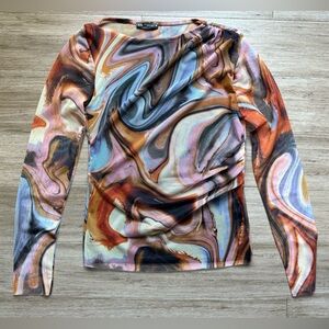 Zara Multicolor Swirl Long Sleeve  Mesh Top